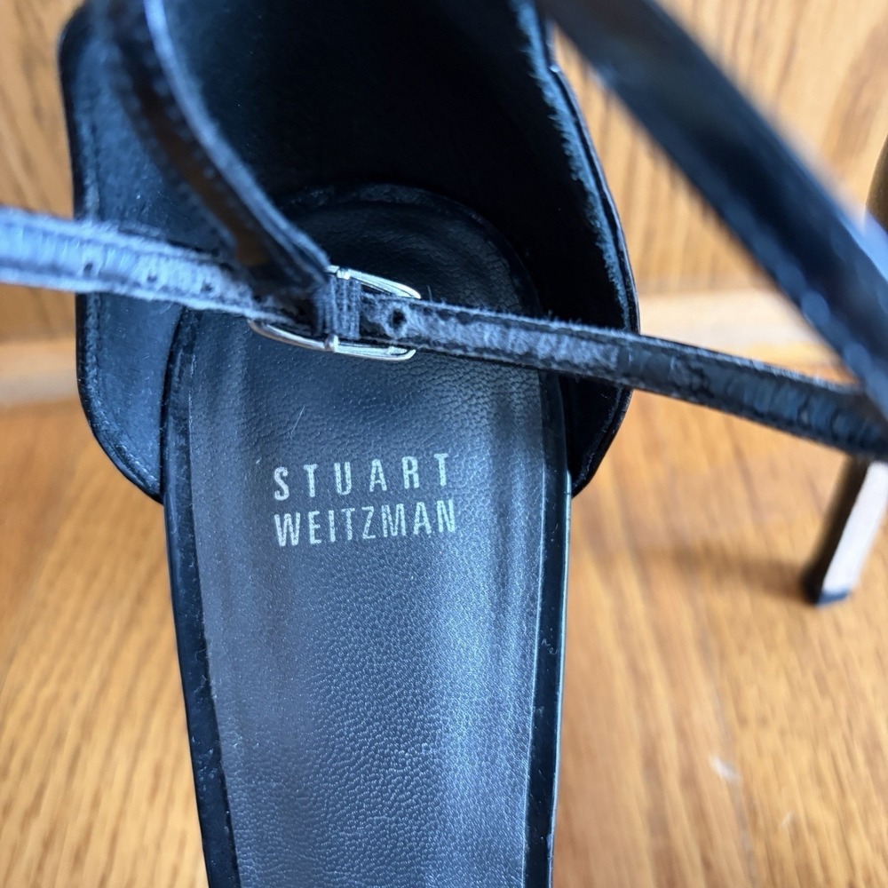 Stuart Weitzman Black Patent Nudist Sandals 11.5M Ankle Strap Stiletto Formal - Picture 13 of 16